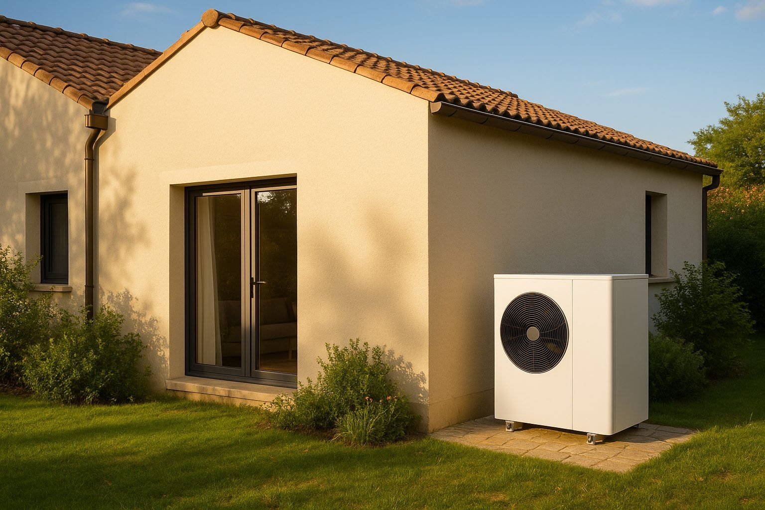 Pompe à chaleur installée devant une maison